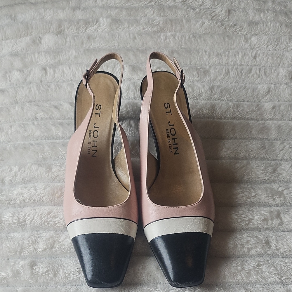 St. John Pink and Black Heels with Slingback Design